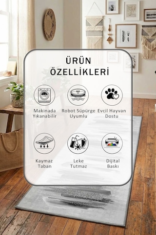 Yıkanabilir Yolluk 33 Açık Gri