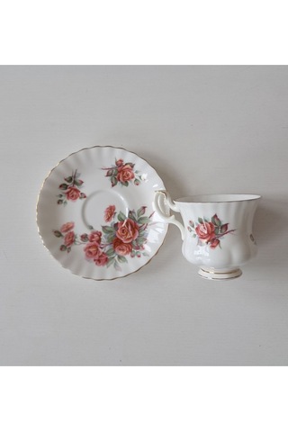 Bone China England Centennial Rose Antıque Double Size Coffee Cup & Saucer Pembe
