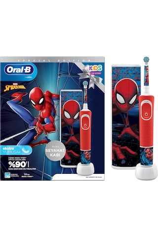 Oral-B D100 Vitality Spiderman Özel Seri Çocuklar İçin Ekstra Yumuşak Şarj Edilebilir Diş Fırçası + Seyahat Kabı