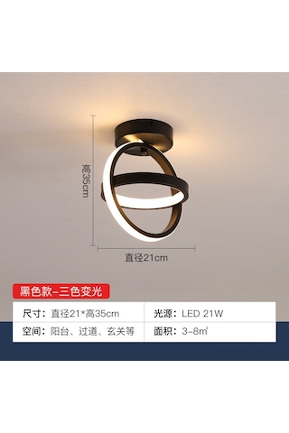 Leezsing Modern Led Avize: Salon, Koridor Ve Balkon İçin 3 Renk Aydınlatma - Şık Siyah Çift Halka Tasarım Siyah