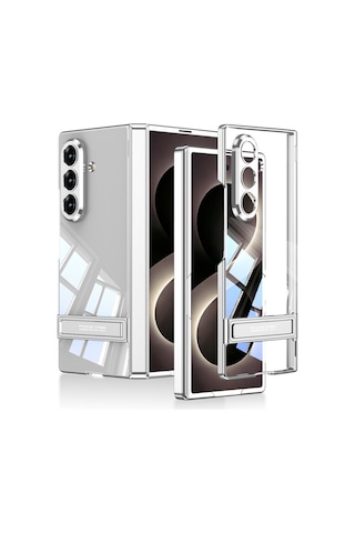Samsung Uyumlu Galaxy Z Fold 8 Ultra Kılıf Kamera Korumalı Şeffaf Tasarımlı Maks Technology Standlı Kılıf Mavi