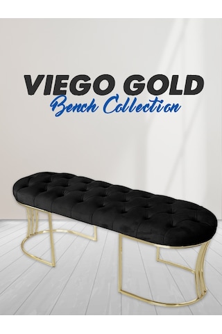 VİEGO GOLD SİYAH-Kapitoneli Model Puf&Bench&Koltuk-Oturak-Uzun Makyaj Puff-Yatak Odası Ucu&Önü