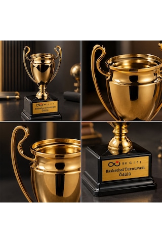Logonuza Özel 5 Adet Mesajlı Gold Renk Şampiyon Ödül Kupası 23 Cm Kurumsal Set