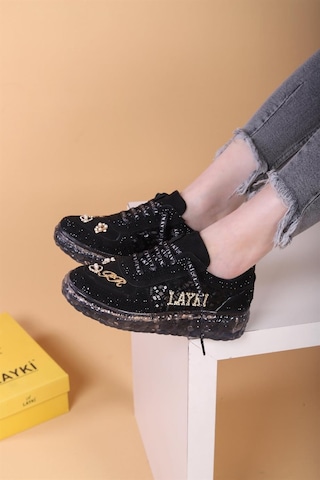 Astra Taşlı Desenli Şeffaf Taban Siyah Renkli Kadın Sneaker-siyah Siyah