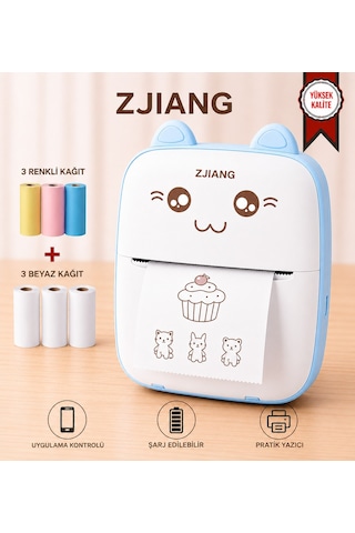 Netum Mavi Mini Yazıcı Mini Taşınabilir Termal Yazıcı Kablosuz Bağlantı 3 Renkli 2beyaz Kağıt li