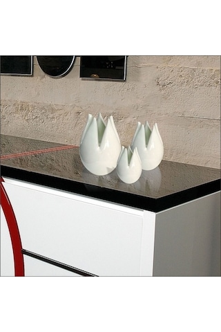 Seramik Krem Laleler Biblo Seti 15Cm , 13Cm, 9Cm