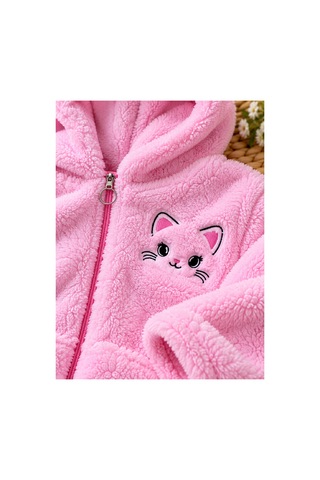 Uğur Bebe Kız Çocuk Peluş Hırka Kapüşonlu Cepli Yumuşacık Kışlık Açık Pembe Renk Hırka Kuromi Açık Pembe Açık Pembe