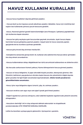 Havuz Kullanım Kralları 50x70 Folyo Baskı Yapışkanlı
