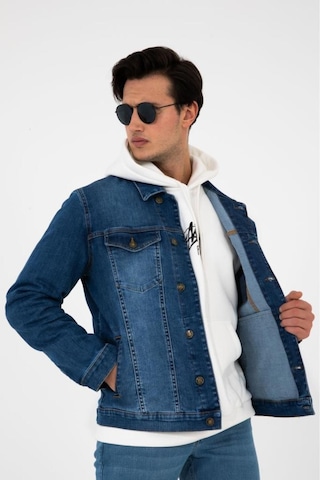HLT Jeans Erkek Mavi Jean Denim Standart Kalıp Pamuk Cepli Düğmeli Kot Ceket 001