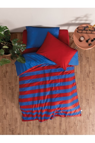 Cozy Home Popping Colors Tek Kişilik Lastikli Çarşaflı Nevresim Takımı Blaze Kırmızı Kırmızı - Mavi