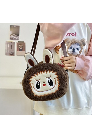 Snapbuy Labubu Tasarımlı Peluş Çapraz Çanta Kahverengi