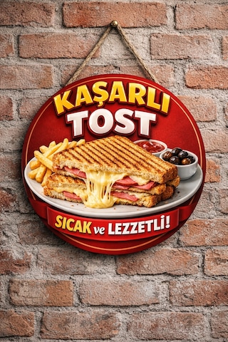Mayeka Kaşarlı Tost Temalı Büfeler Cafeler Tostçular İçin Ahşap Duvar Kapı Dekoratif Süs Tablo 2