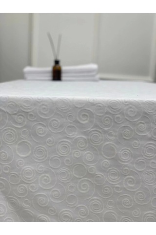 Nivemeshome 140x240 Beyaz Daire Sembol Leke Tutmaz Masa Örtüsü Beyaz