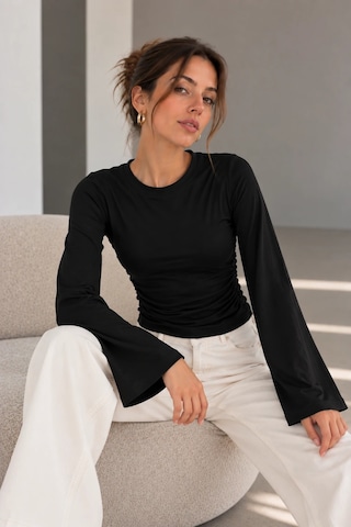 Bb Butik Basic Yan Büzgülü İspanyol Kol Basic Kadın Bluz My3535 siyah