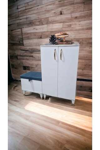 2 Kapaklı Puflu Ayakkabılık Beyaz