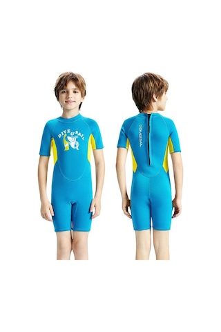 Dıve & Saıl 2.5mm Kısa Kollu Tek Parça Sıcak Çocuklar Wetsuit Şnorkel Soğuğa Dayanıklı Mayo Lacivert
