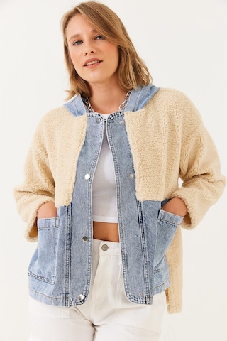 Shade Kadın Kapüşonlu Denim Detaylı Peluş Ceket 60251807 - Bej