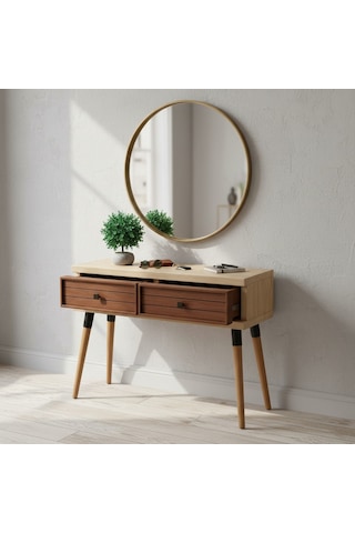 Mobenta Stria Entry: Modern Masif Dresuar 2 Çekmeceli Antre Konsolu - 120x31 Bz-bk Krem-bakır