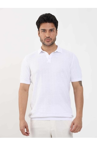 Dufy Beyaz Erkek Slim Fit Balıksırtı Desenli Polo Yaka Kazak - 104551-beyaz Beyaz