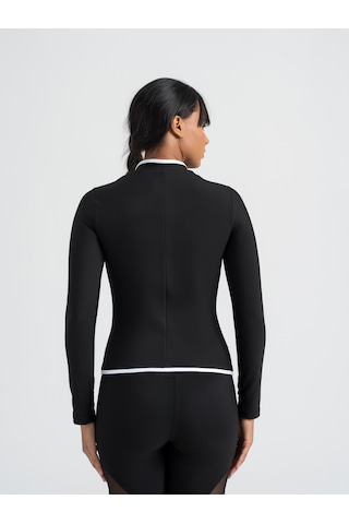 Lismina Lineedge Zip Beyaz Biyeli Siyah Uzun Kollu Spor Ceket Siyah - Beyaz