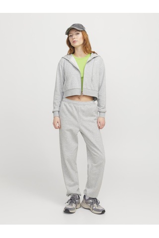 Jack & Jones Kadın Logo Baskılı Fermuarlı Sweatshirt - Alfa - 12258450 Light Grey Melange Açık Gri Melanj