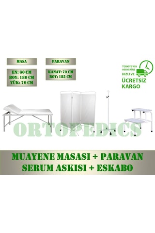4'Lü Revir Seti Muayene Masasi + Paravan + Serum Askisi + Eskabo 4'Lü Revir Seti Muayene Masasi + Paravan + Serum Askisi + Eskabo