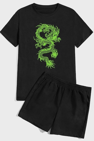 Uyguntarz Chinese Dragon Baskı Şort Takım Siyah