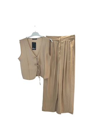 4123 Önü Bağlamalı Yelek Pantolon Takım Vizon