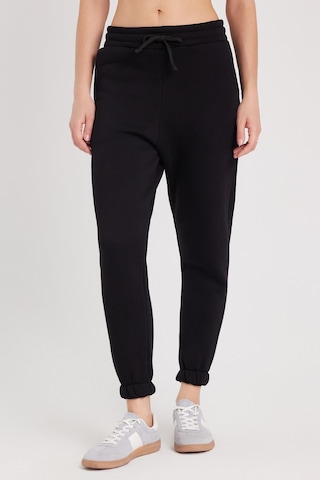 Tudors Kadın Relax Fit Rahat Kesim Şardonlu 3 Cepli Lastikli Jogger Paça Siyah Eşofman Altı-37884
