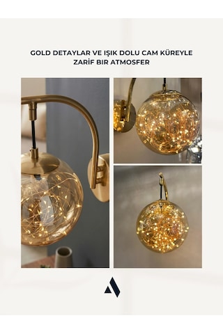 Glow Cam Peri Led Aplik Gold & Gümüş Gövde, Dekoratif Duvar Aydınlatma Gold