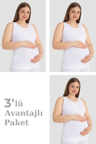 Arma Yıldız Hamile Atlet Kalın Askılı Pamuklu Likralı Esnek Beyaz 3'lü Paket