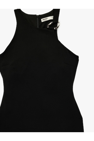 Koton Halter Yaka Metal Aksesuarlı A Kesim Kolsuz Uzun Elbise Siyah 6sak80112uw Siyah