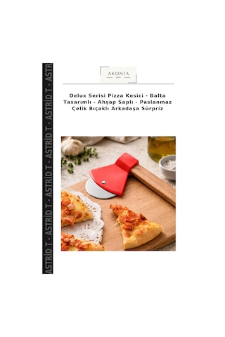 Delux Serisi Pizza Kesici - Balta Tasarımlı - Ahşap Saplı - Paslanmaz Çelik Bıçaklı Arkadaşa Sürpriz Çok Renkli
