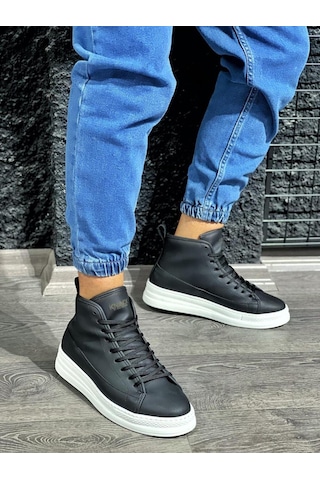 Knack Yüksek Taban Ayakkabı C-030 Siyah Beyaz Taban knkbotc30sbt-294 001