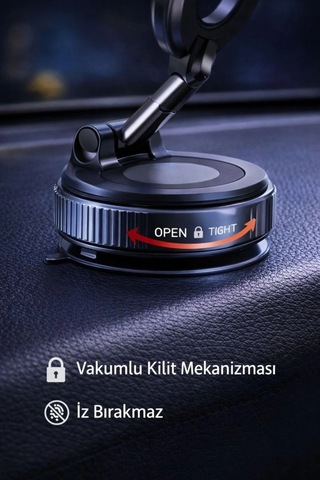 Buğz 360 Ayarlanabilir Vakumlu Manyetik Telefon Tutucu Güçlü Mıknatıs, İz Bırakmaz Tasarım
