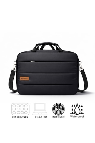 Microcase Su Geçirmez 5 Bölmeli Darbelere Dayanıklı Tablet Notebook Apple Uyumlu MacBook Evrak Çantası 15.4 İnch Al5497 Siyah