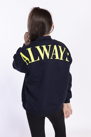 Toontoy Kız Çocuk Baskılı Balıkçı Yaka Sweatshirt Lacivert
