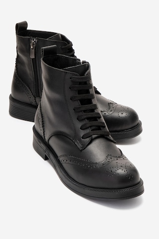 Luvishoes Nelvy Siyah Cilt Hakiki Deri Kadın Bot Siyah