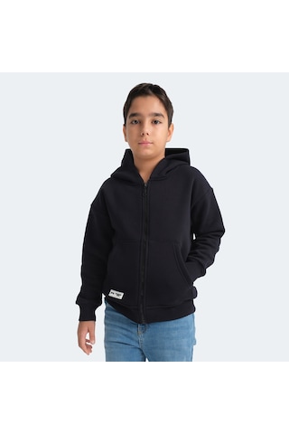 Slazenger LEKAN Çocuk Fermuarlı Kapüşonlu Cepli Lacivert Sweatshirt
