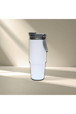 Pipetli Termos Bardak 900 Ml Paslanmaz Çelik -çift Kullanımlı Kapak Beyaz