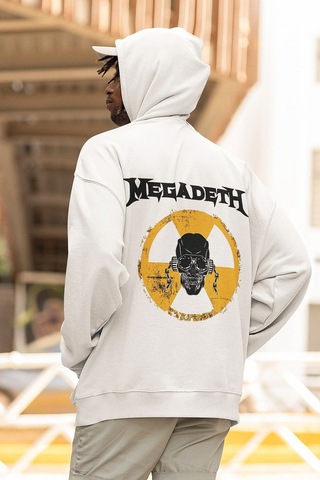 Sevbano Megadeth Müzik Grubu Baskılı Unisex Oversize Rock Metal Hoodie Beyaz