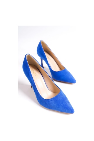 Mubiano Hakiki Deri Mb970-m Kadın İnce 9 Cm Topuklu Mavi Süet Stiletto & Topuklu Ayakkabı Mavi