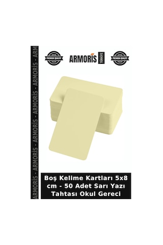 Boş Kelime Kartları 5x8 Cm - 50 Adet Sarı Yazı Tahtası Okul Gereci