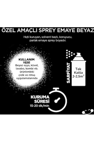 Polisan Özel Amaçlı Emaye Beyaz Sprey Boya  400 ml
