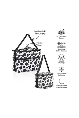 Ns Reliable Kamp Piknik Termal Soğutucu Yalıtımlı Buzluk Termos Çanta 2 Li Set - 960 Dalmaçya Desenli Çok Renkli