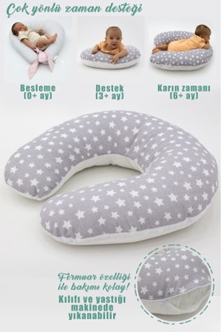 Mordesign Bebek Emzirme Önlüğü Ve Yastık 2' Li Avantajlı Set, Stars Serisi, Gri Zg920-1
