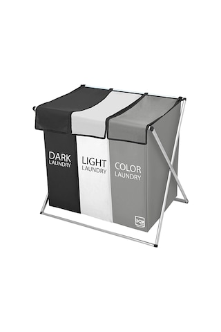 Box&Box Üç Bölmeli Çamaşır Sepeti Beyaz - Gri - Siyah