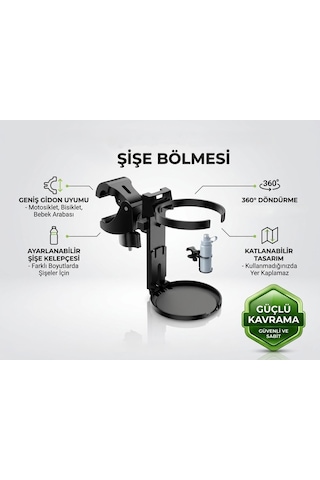 Ayarlanabilir İçecek Tutucu Motosiklet & Bisiklet Termos, Bardak, Matara Uyumlu Siyah