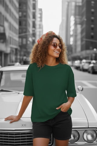 Mily Kadın Oversize Basic Bisiklet Yaka Pamuklu T-shirt Rahat Kesim Unisex Sevgili Kombini Yesıl
