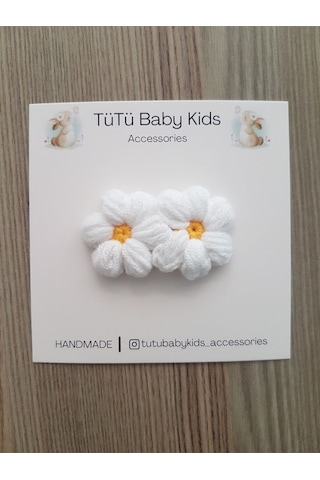 My Vintage Papatya Saçsız Bebek Tokası, Az Saçlı Kız Bebek Tokası, Çıtçıtlı Toka Tek Beyaz